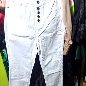 White High-Waisted Button-Fly Pants